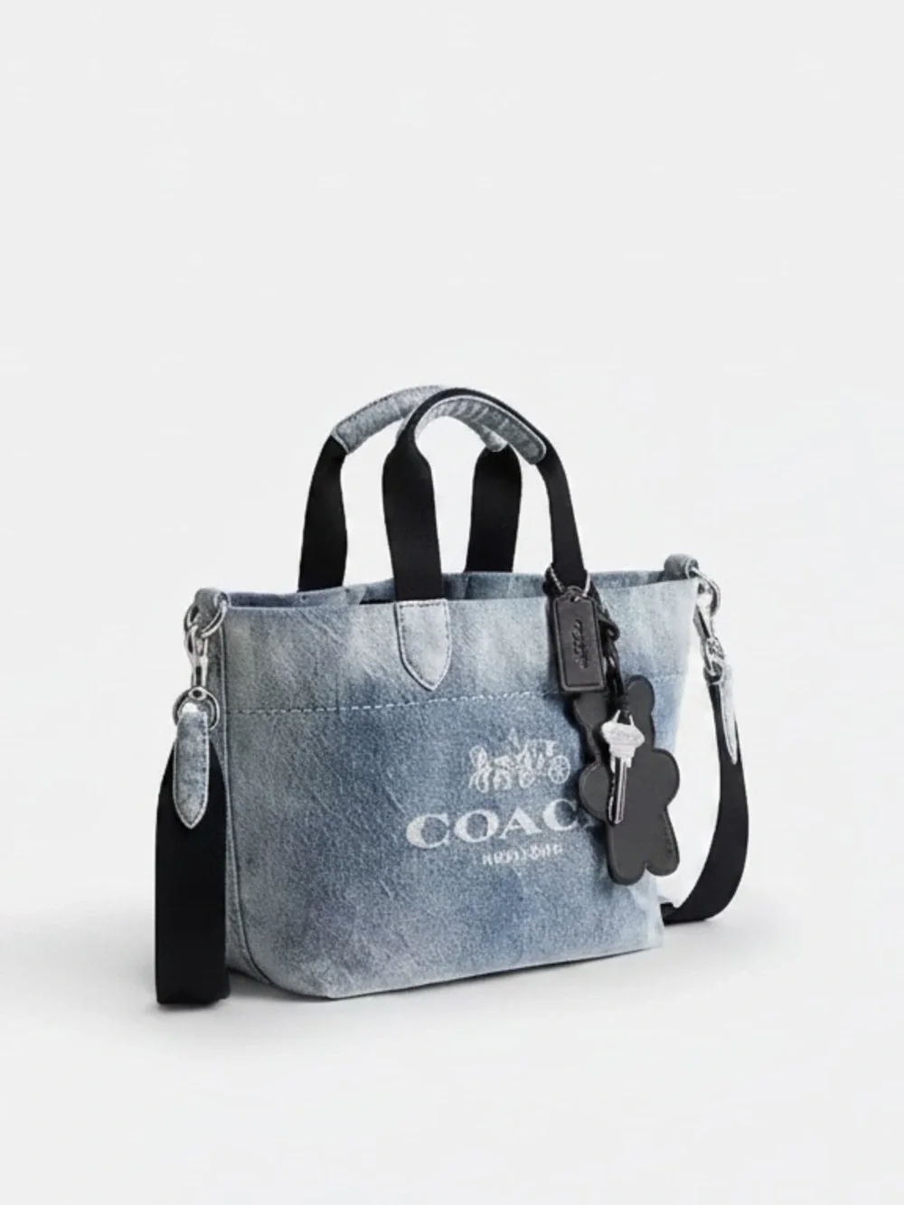 Coach Outlet Mini Tour Tote Bag In Loved Denim with charms - Picture 4 of 15